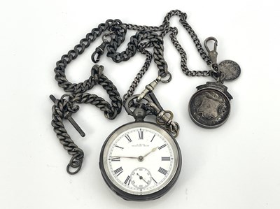 Lot 167 - A silver pocket watch and guard chain