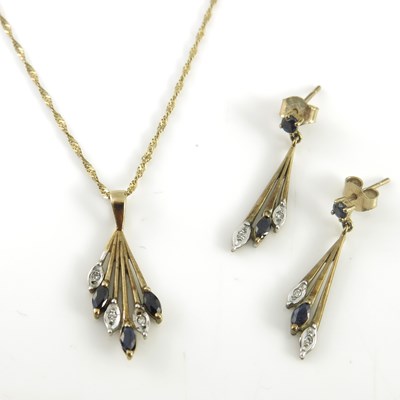 Lot 193 - Sapphire and diamond pendant and earrings