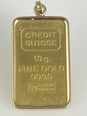 Lot 11 - A 10g fine gold ingot pendant, Credit Suisse,...