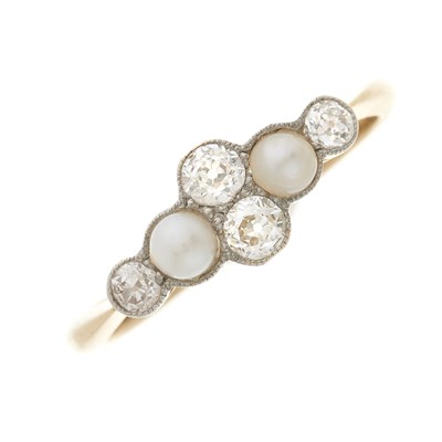 Lot 5 - An Edwardian 18ct gold diamond and pearl dress ring