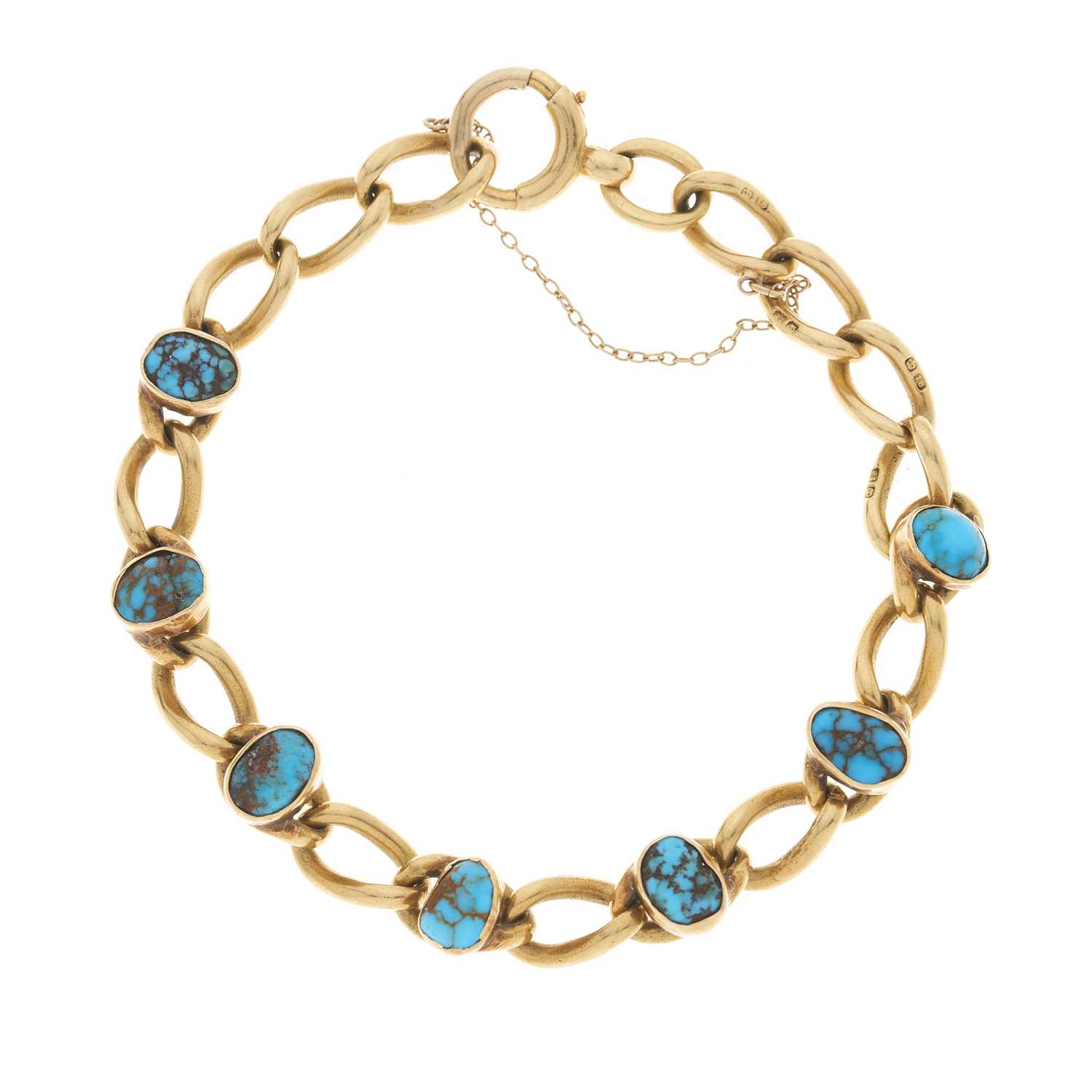 Lot 6 - A late Victorian 18ct gold turquoise matrix bracelet