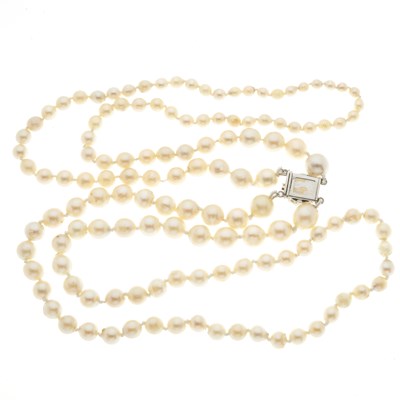 Lot 44 - A mid 20th century pearl two-row necklace, with old-cut diamond clasp