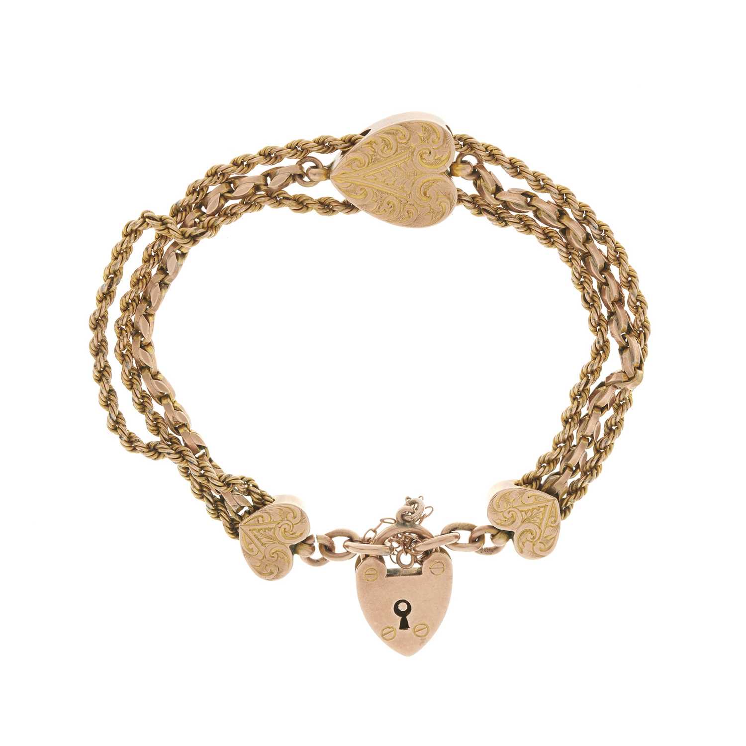 Lot 10 - An Edwardian 9ct gold heart bracelet, with padlock clasp