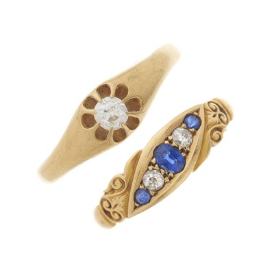 Lot 101 - Two 18ct gold sapphire and diamond rings