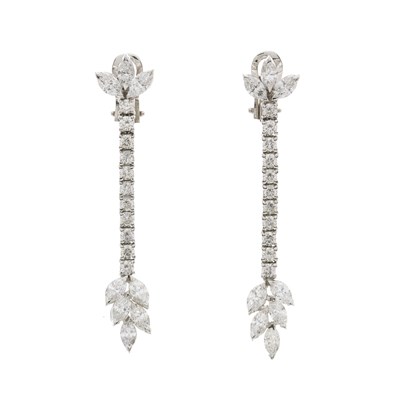Lot 32 - A pair of 18ct gold vari-cut diamond drop earrings