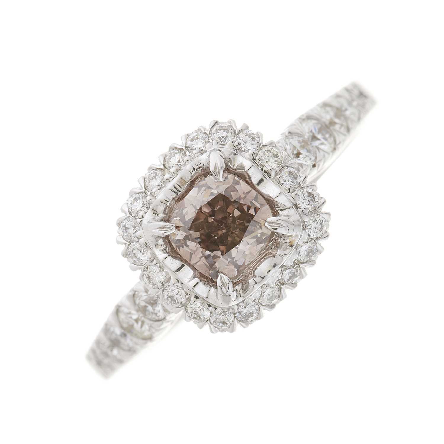 Lot 60 - An 18ct gold fancy coloured diamond and diamond cluster dress ring