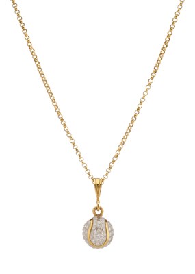 Lot 146 - A gold diamond tennis ball pendant, with chain