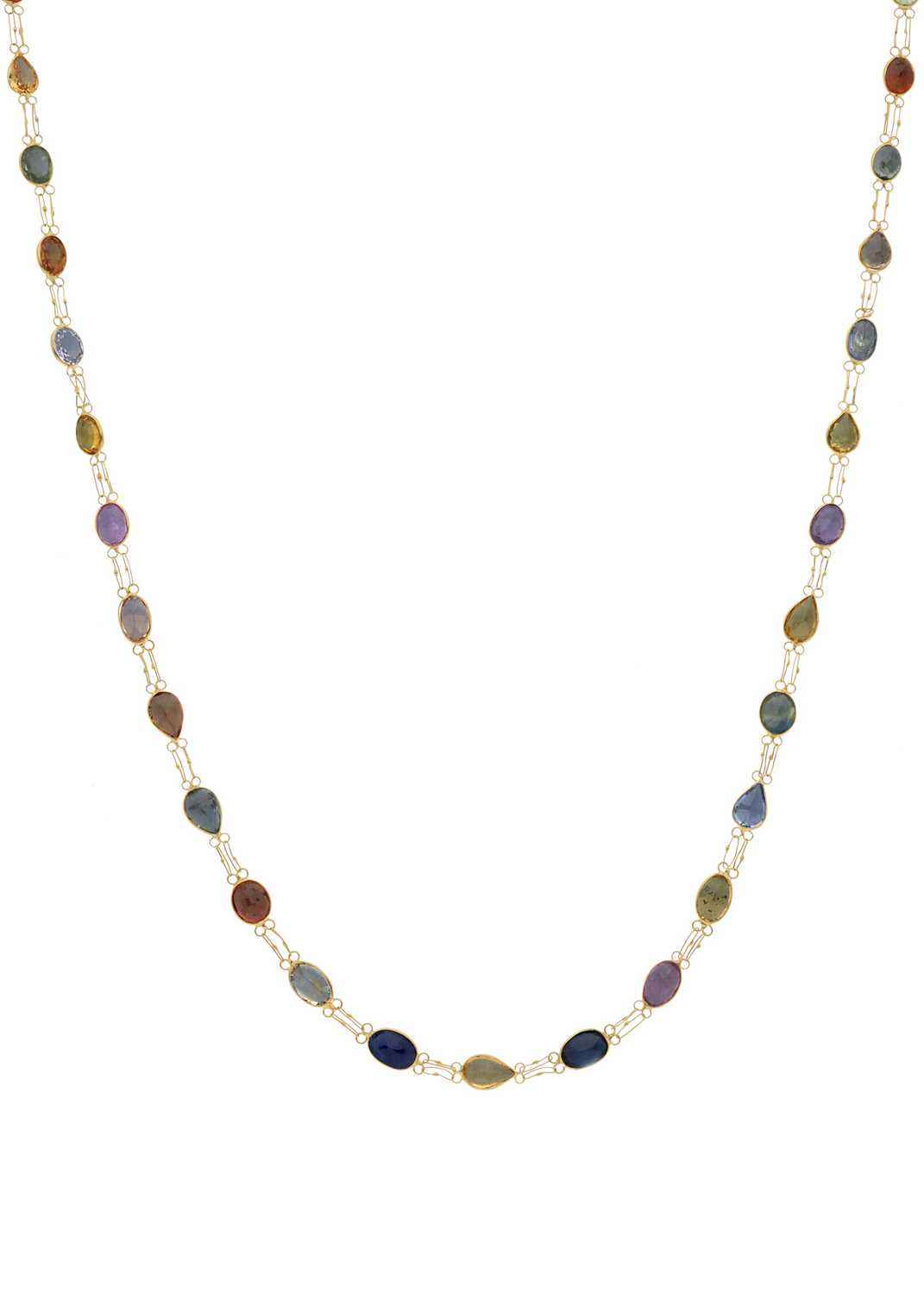 Lot 34 - A 14ct gold vari-hue sapphire line necklace