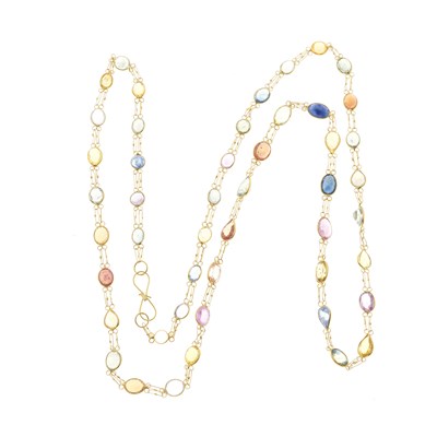 Lot 34 - A 14ct gold vari-hue sapphire line necklace
