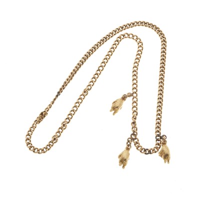 Lot 4 - An early 20th century 15ct gold curb-link necklace, with bear charms