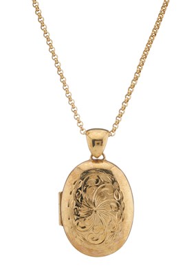 Lot 99 - A 9ct gold engraved locket pendant, with chain