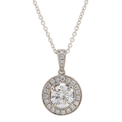 Lot 128 - An 18ct gold diamond single-stone pendant, with chain