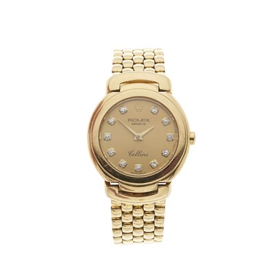 Lot 234 - Rolex, an 18ct gold diamond Cellini bracelet watch