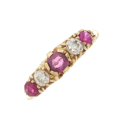 Lot 124 - An early 20th century 18ct gold ruby and diamond five-stone ring