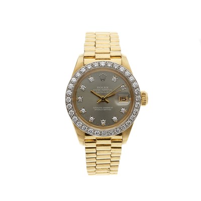 Lot 236 - Rolex, an 18ct gold diamond Oyster Perpetual Datejust bracelet watch