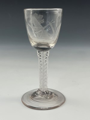 Lot 550 - A Jacobite opaque twist wine glass, circa 1765,...