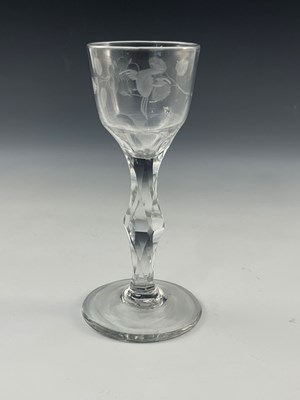 Lot 551 - A Jacobite engraved wine glass, circa 1770,...