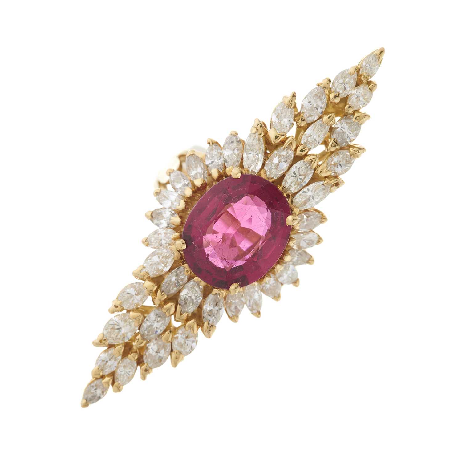 Lot 63 - An 18ct gold pink tourmaline and diamond cocktail dress ring