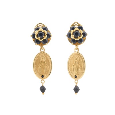 Lot 75 - Dolce & Gabbana, a pair of 18ct gold black diamond Miraculous Madonna drop earrings