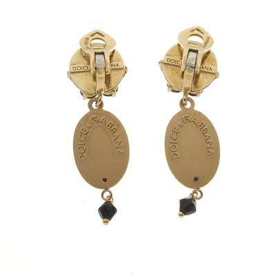 Lot 75 - Dolce & Gabbana, a pair of 18ct gold black diamond Miraculous Madonna drop earrings