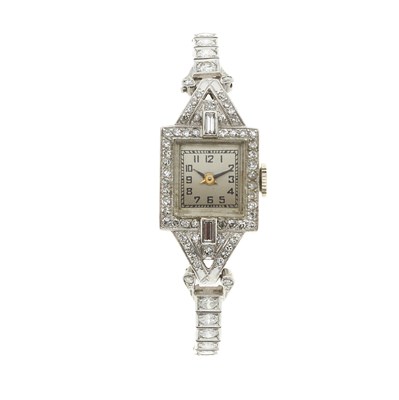 Lot 223 - An Art Deco platinum diamond cocktail bracelet watch