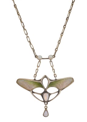 Lot 91 - A Jugendstil silver, opal and enamel necklace
