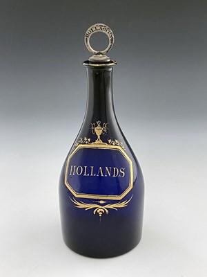 Lot 466 - A Bristol blue and gilt glass Hollands decanter