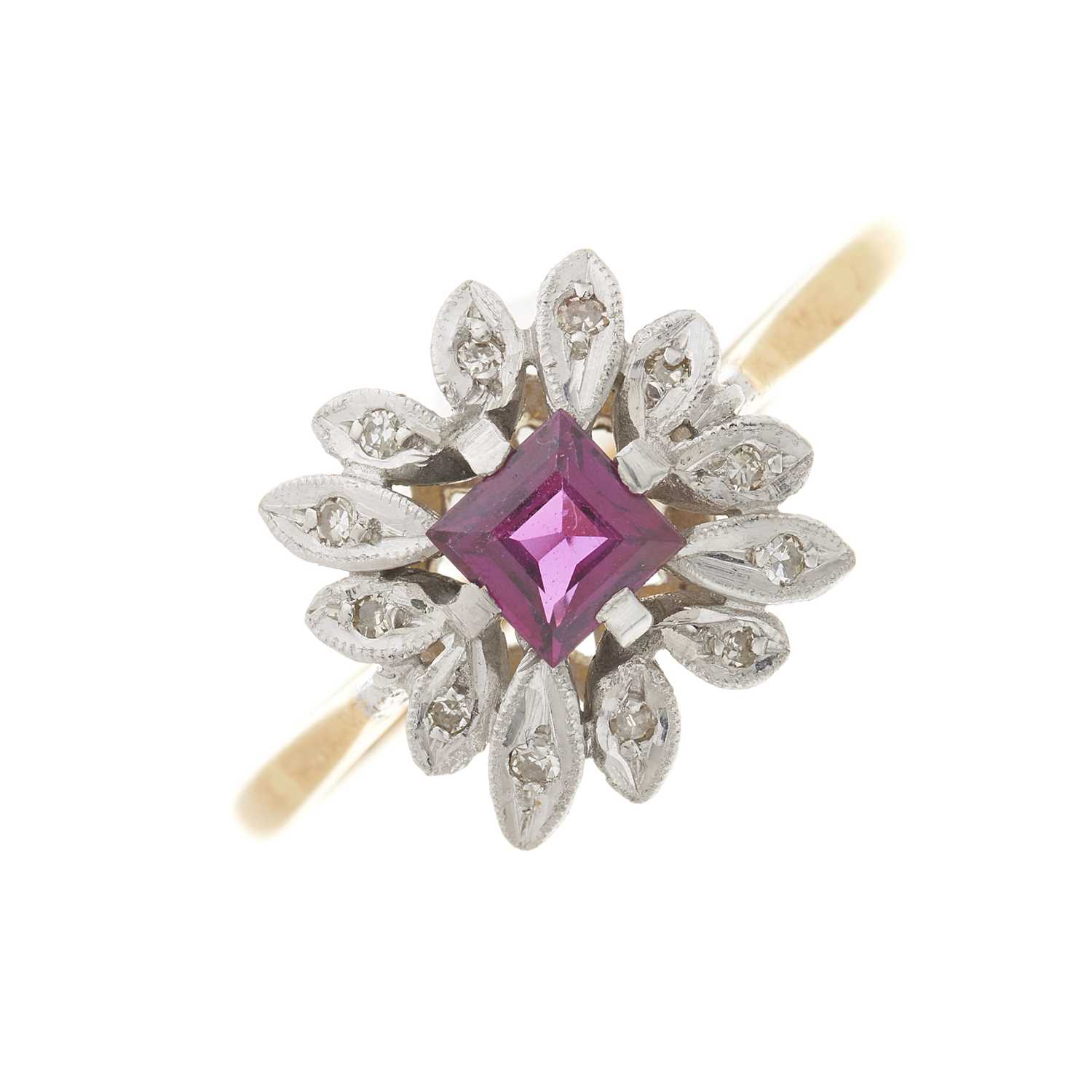 Lot 48 - A mid 20th century 18ct gold ruby and diamond dress ring