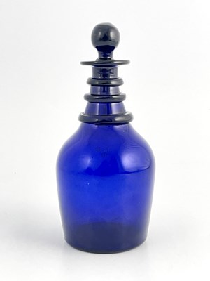 Lot 461 - A Bristol blue glass three ring neck decanter