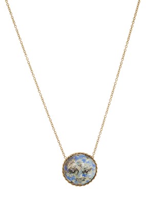 Lot 177 - An 18ct gold and silver, enamel and diamond man-in-the-moon necklace