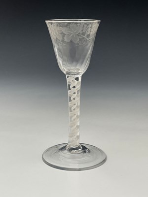 Lot 568 - An opaque twist wine glass, circa 1765, the...