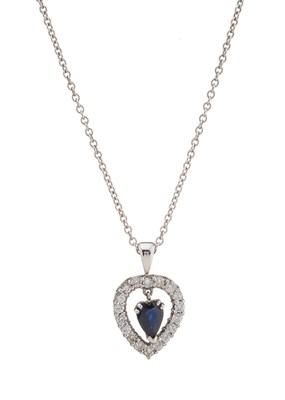 Lot 171 - A sapphire and diamond cluster pendant, with chain