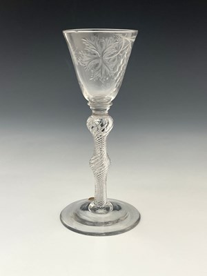 Lot 578 - A Jacobite type double knopped air twist wine...