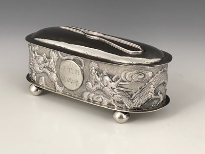 Lot 156 - A Chinese export silver box, of rounded...