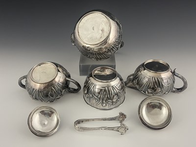 Lot 224 - A Japanese silver five-piece tea set, Meiji...