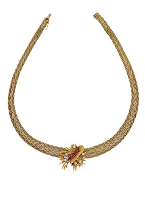 Lot 100 - Chaumet, a mid 20th century 18ct gold ruby and diamond necklace