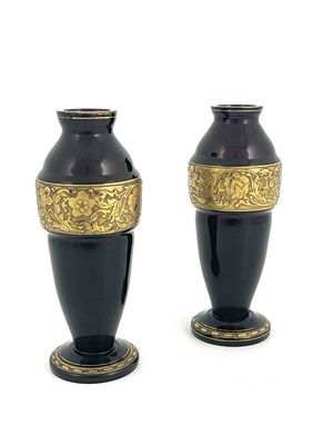 Lot 461 - A pair of Moser glass vases, footed double...