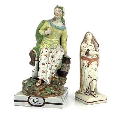 Lot 1014 - Two Staffordshire pearlware figures, Widow and...