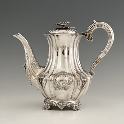 Lot 410 - A William IV silver coffee pot, of panelled...