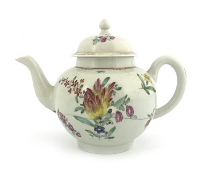 Lot 1009 - A Liverpool porcelain teapot, Christians or...