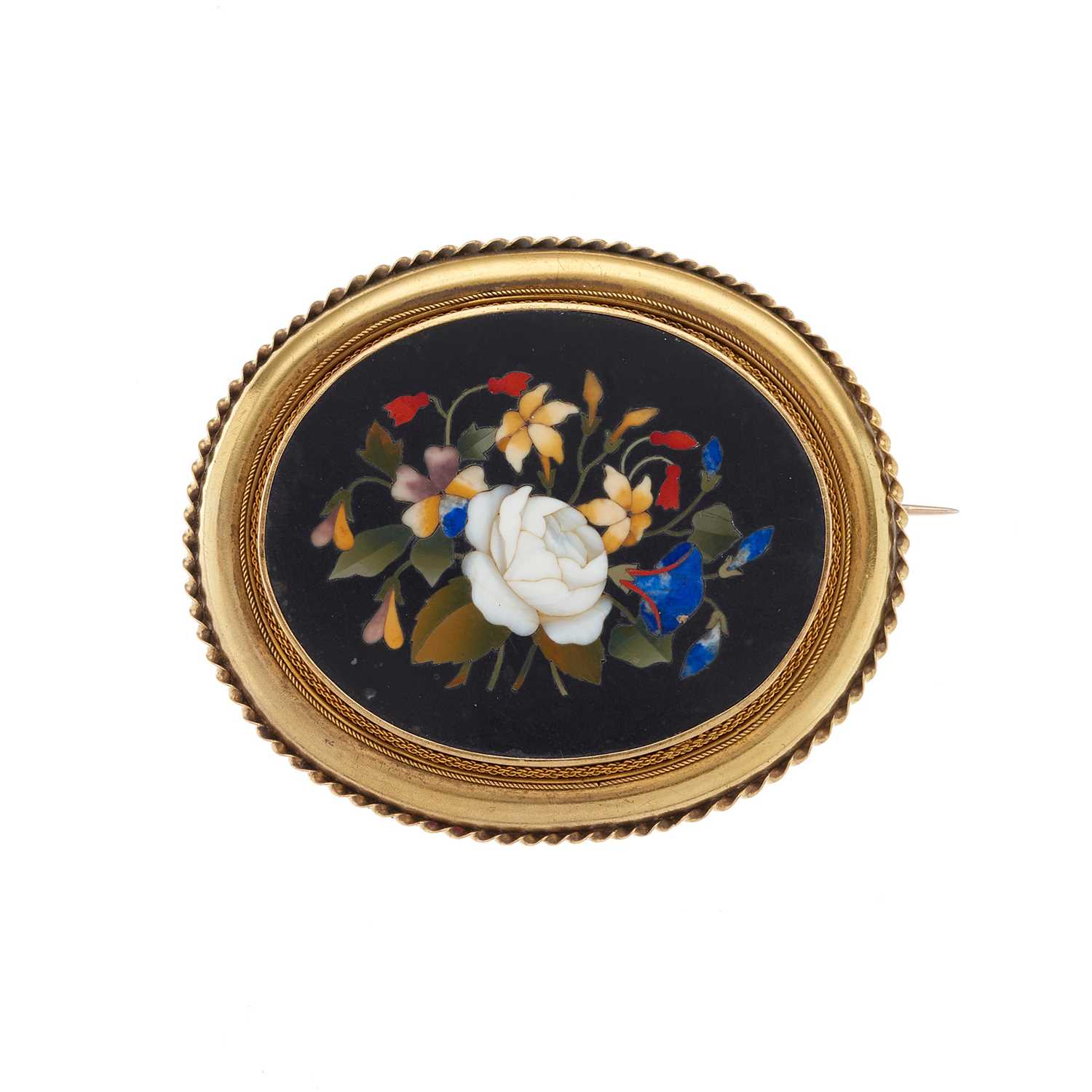 Lot 2 - A late Victorian gold pietra dura floral brooch