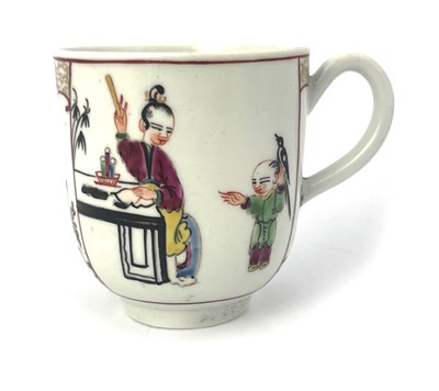 Lot 990 - A Worcester polychrome coffee cup, circa 1770,...