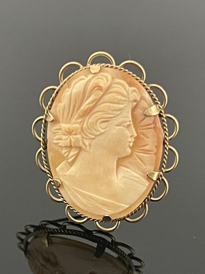Lot 4 - A 9 carat gold mounted cameo brooch, 4cm long,...