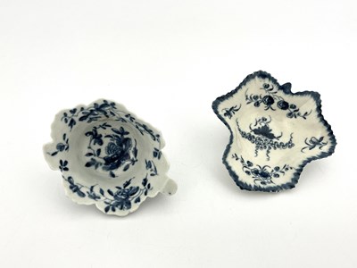 Lot 984 - Worcester blue and white leaf moulded butter...