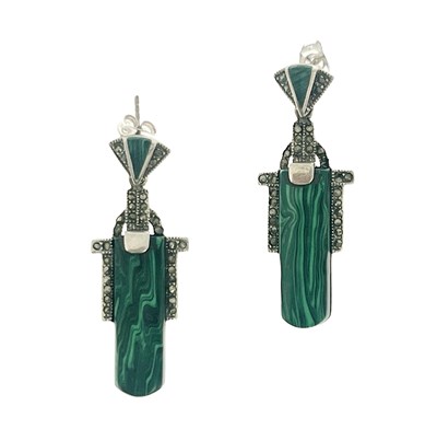 Lot 42 - A pair of Art Deco marcasite and malachite...