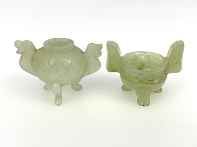 Lot 542 - Two Chinese miniature carved jade censors,...