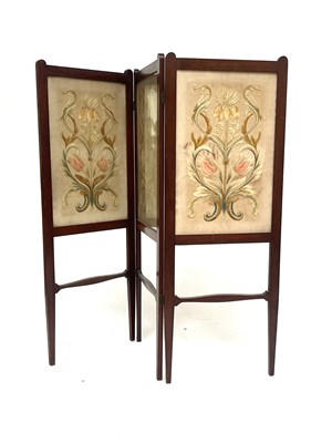 Lot 853A - An Arts and Crafts walnut embroidered three...