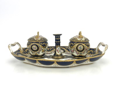 Lot 794 - A Coalport inkstand, circa 1830, oval ogee...