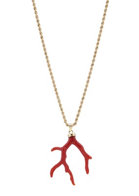 Lot 82 - An 18ct gold coral branch pendant, with chain