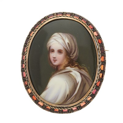 Lot 41 - A 19th century gold and garnet portrait brooch